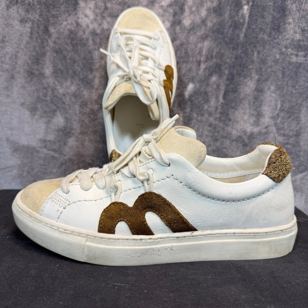 Momoni Sneakers Womens White Size 7 Leather Suede Glitter Trim Made In Italy